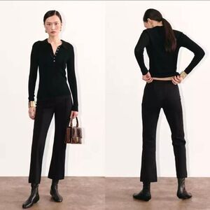 Everlane The Dream Kick Flare Pants Women's Medium Black Knit‎ Mid-Rise Stretch